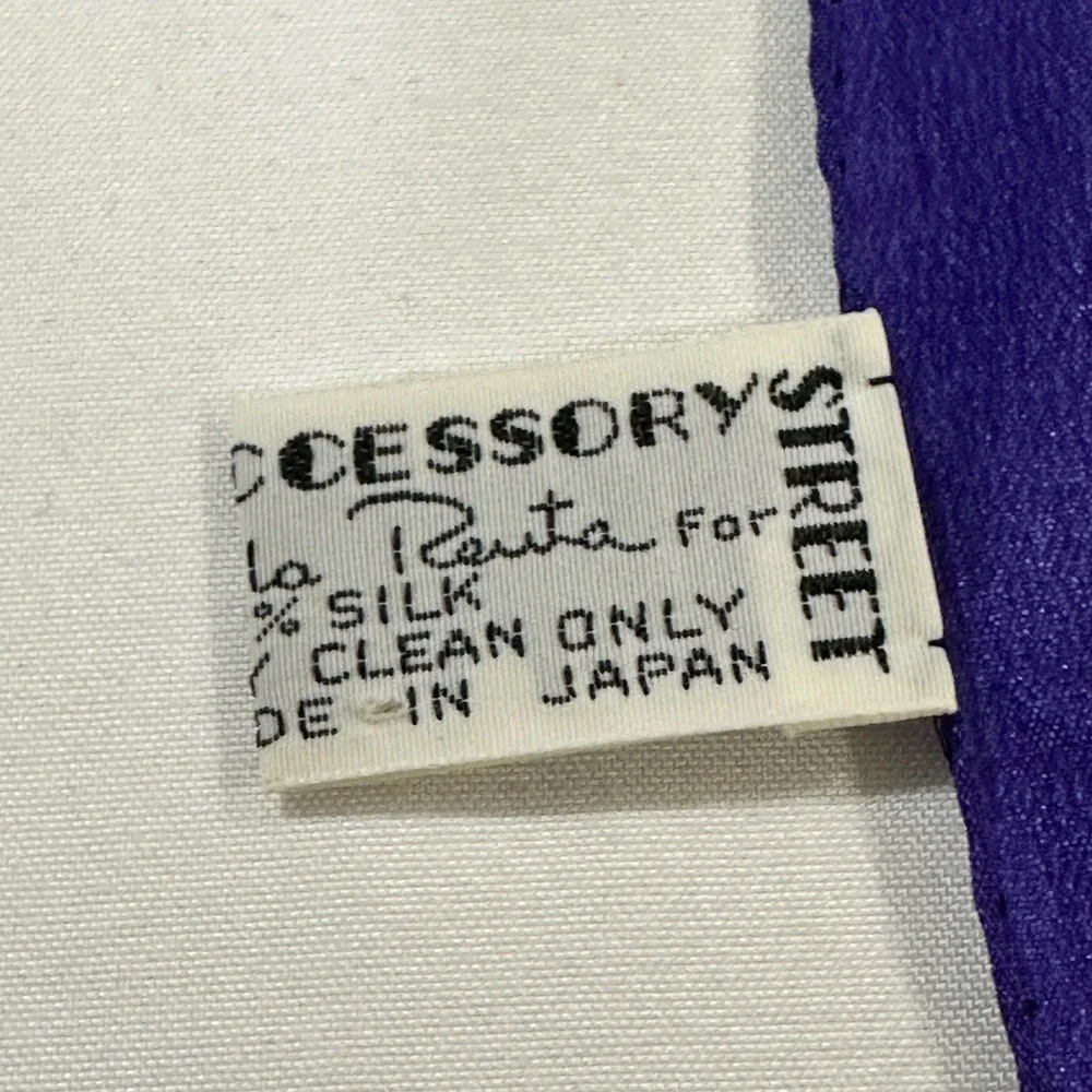 Oscar de la Renta Silk Scarf Floral Rose Polka Dot Purple Border Made in Japan